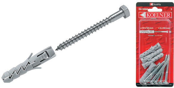 MC rozporowy 10 mm z wkrętem sześciokątnym 6,0x80 mm, opakowanie 4 szt KOELNER