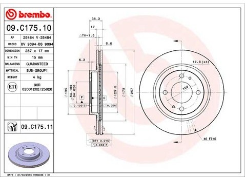 BREMBO Tarcza hamulcowa 09.C175.11