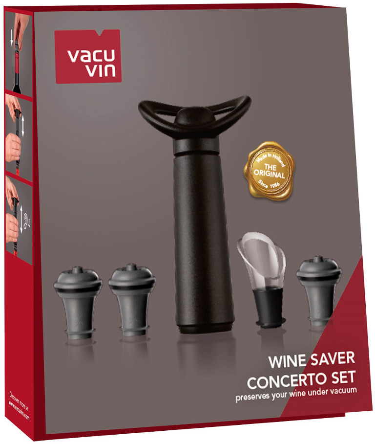 Vacu Vin Concerto 19 Cm Czarna Pompka Próżniowa Do Wina Z 3 Korkami W96h