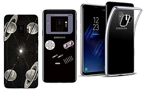 Samsung NOVAGO Novago etui ochronne do Galaxy S9, 3 sztuki, wykonane z miękkiego żelu, przezroczyste i wytrzymałe, z wysokiej jakości nadrukiem (wielokolorowe 2) S9EspaceNoirGameBoyCoqueTR