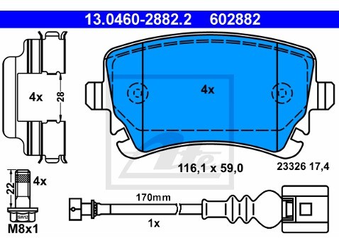ATE Zestaw klocków hamulcowych, hamulce tarczowe 13.0460-2882.2