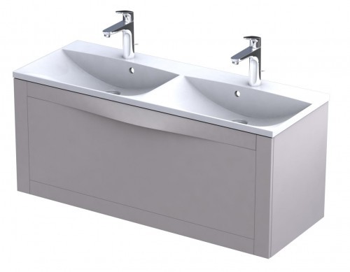 Oristo Szafka wisząca SKAGEN 120 cm z umywalką podwójną AMELIA PIASKOWY MAT OR49-SD1S-120-10 + UME-AM-120-92-D