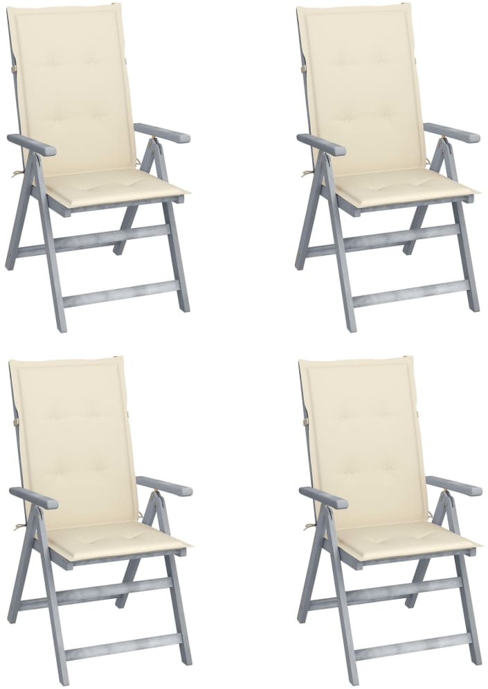 vidaXL Rozkładane krzesła ogrodowe z poduszkami, 4 szt., lita akacja