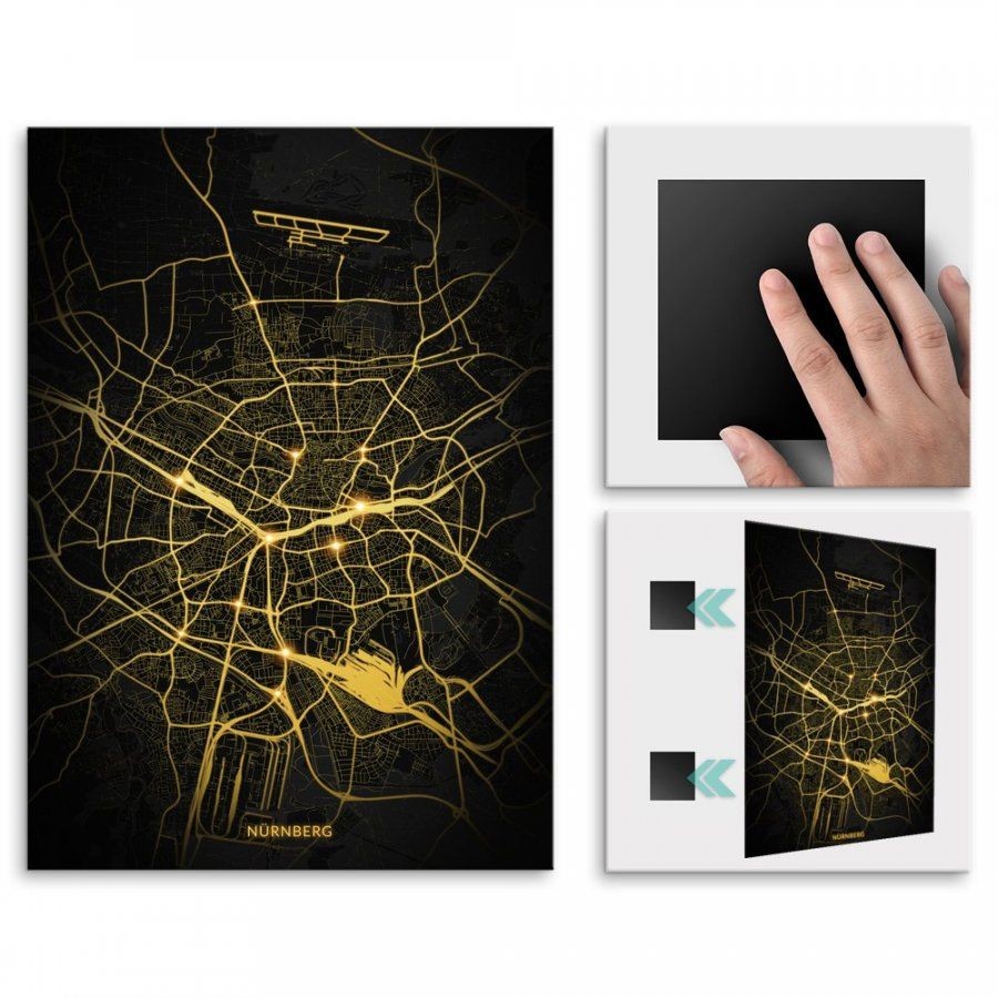 Pix4home Plakat metalowy Mapa Night Lights Nürnberg L POS-L-03244