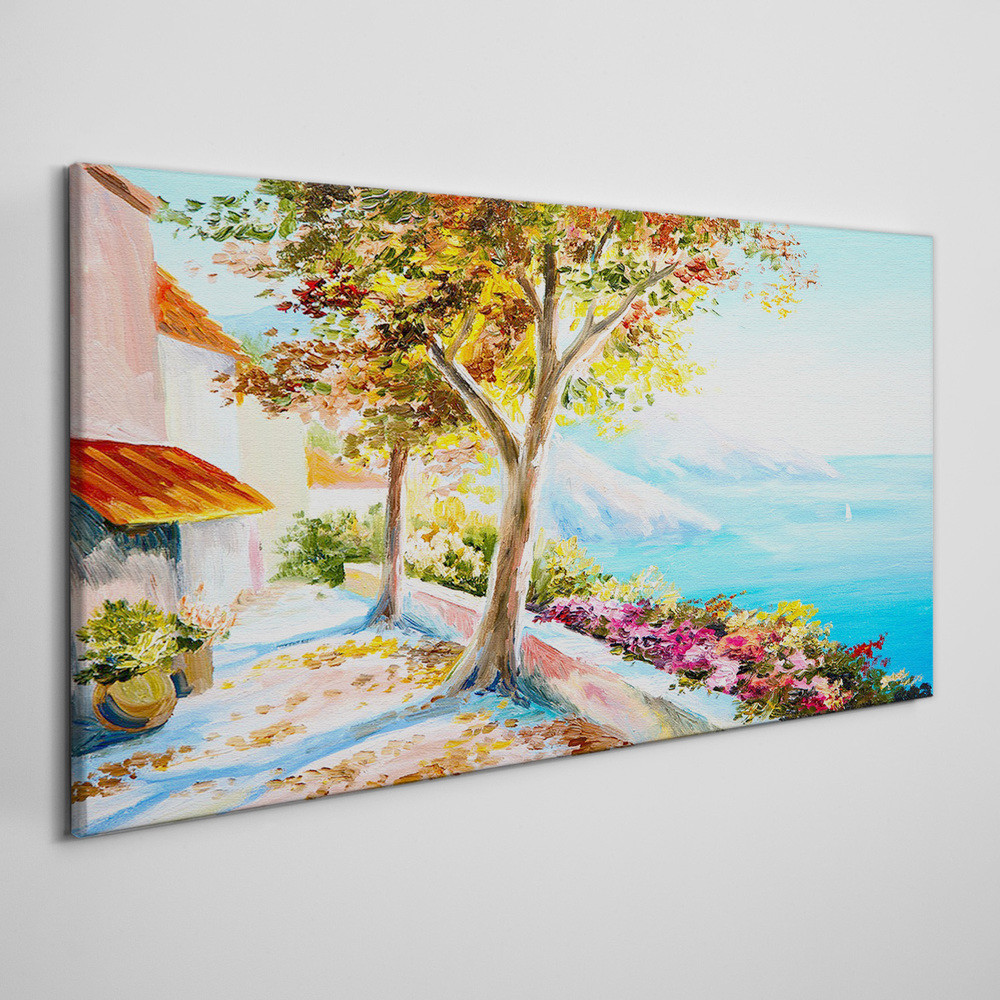 PL Coloray Obraz Canvas kwiaty drzewa morze niebo 100x50cm
