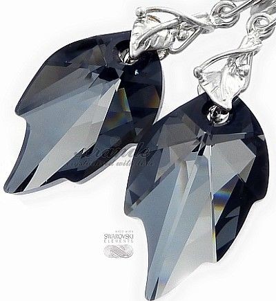 Swarovski piękne kolczyki NIGHT LEAF LONG SREBRO