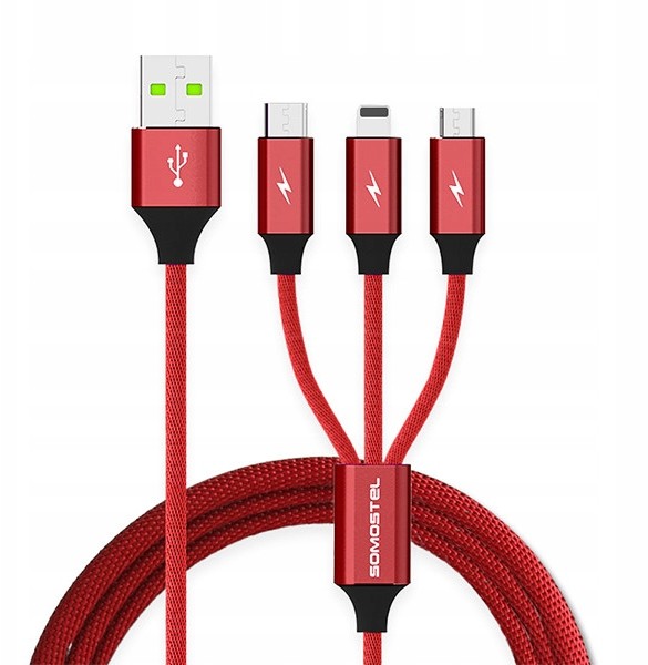 Фото - Кабель Somostel Kabel USB 3w1 1,2 m POWERLINE  SMS-BW03 czerwony 
