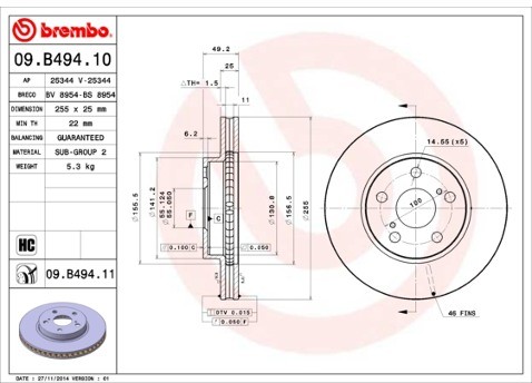 BREMBO Tarcza hamulcowa 09.B494.11