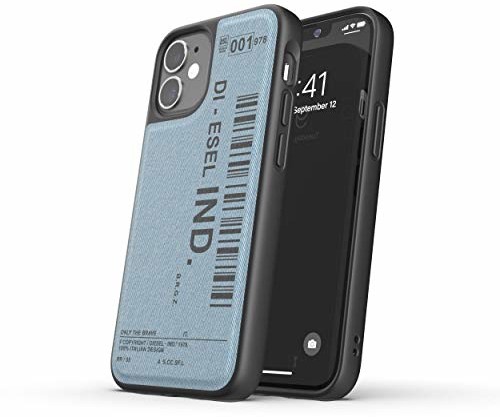 Diesel Zaprojektowane dla iPhone 12 Mini 5.4 Case, Moulded Denim Core, Shockproof, Drop Tested Protective Cover with Raised Edge, Black/Blue 42542