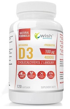 Фото - Вітаміни й мінерали Wish Pharmaceutical Vitamin D3 100mcg ŻSPM + Prebiotyk -120caps. 