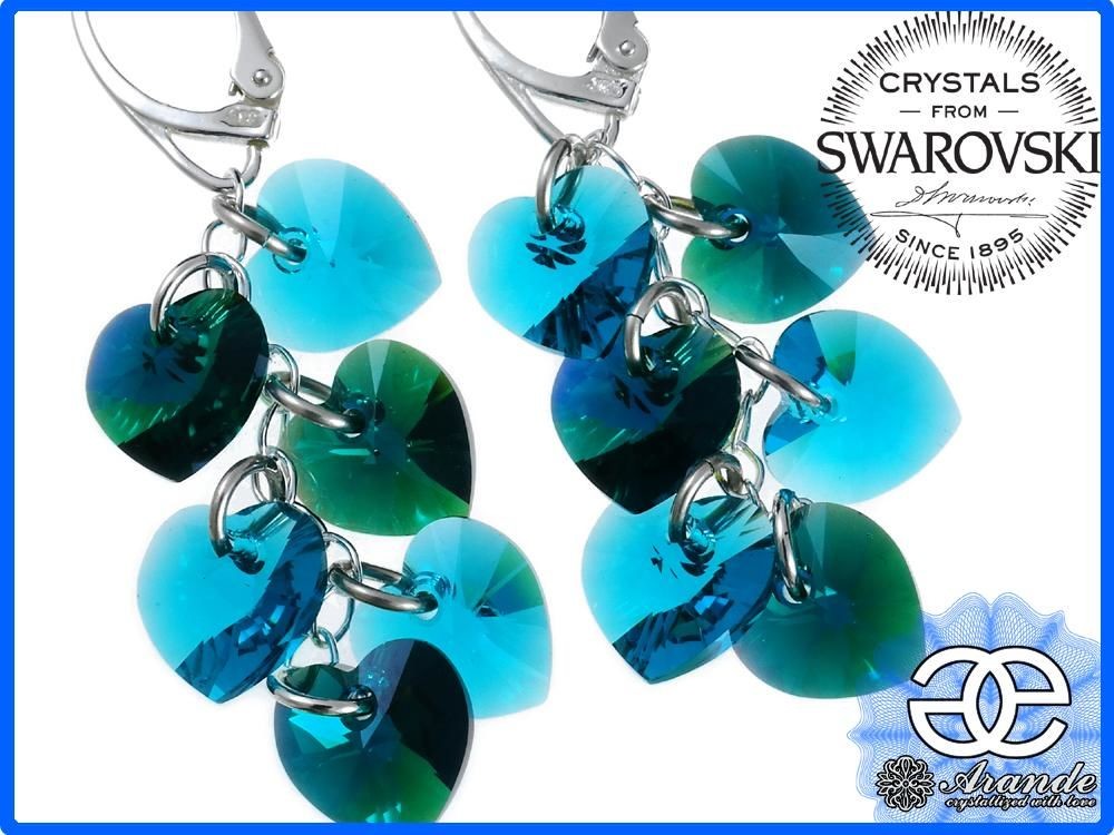 Swarovski długie kolczyki PIĘKNE SERCA SREBRO