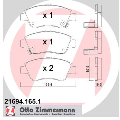 ZIMMERMANN Zestaw klocków hamulcowych, hamulce tarczowe 21694.165.1