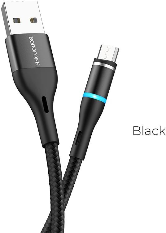 BOROFONE Borofone kabel ładowania USB-A do micro USB z końcówką magnetyczną i podświetleniem czarny BFO-BU16-M-B