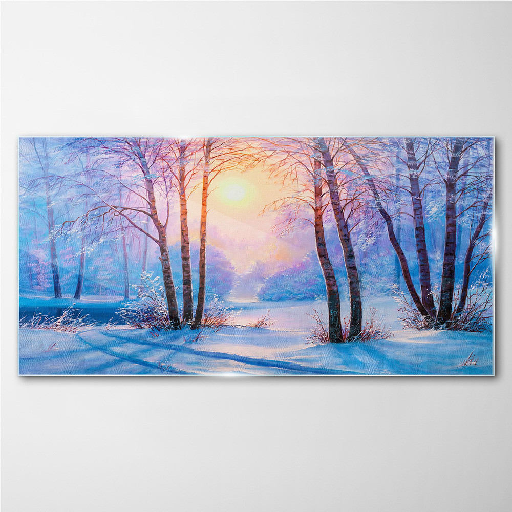 PL Coloray Obraz na Szkle Zima las Zachód słońca Natura 140x70cm