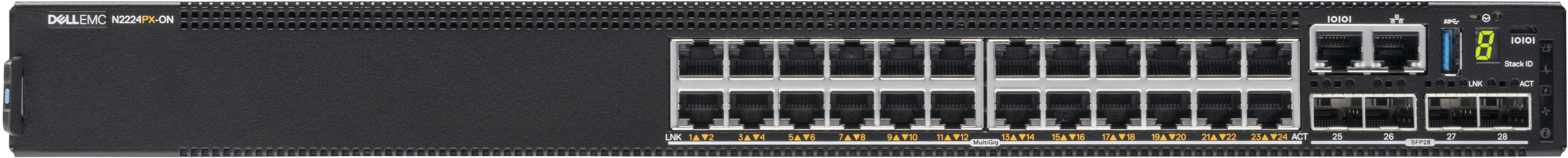 DELL EMC PowerSwitch N2224PX-ON, 24x1/2.5G, PoE 30W/60W, 4x25G, 2x40G 210-ASPC