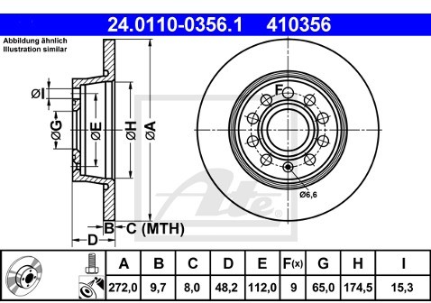 ATE TARCZA HAM 24.0110-0356.1 AUDI A1 1.4TFSI 140KM 12-, A3 1.4TFSI 125KM 07-12  24.0110-0356.1