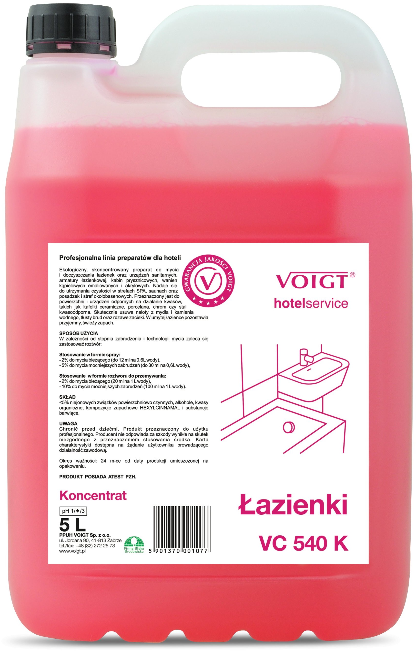 Voigt VC 540K H544 ŁAZIENKI 5L Koncentrat do doczyszczania sanitariatów łazienek basenów toalet VC 540 ŁAZIENKI 5l