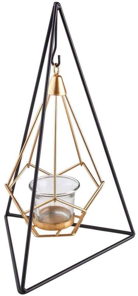 Lampion na świeczkę Pyramid 6 x 12 cm czarno-złoty