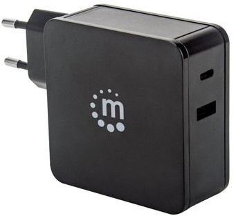 Manhattan Ładowarka Sieciowa Power Delivery 3.0 USB-C 60W 5-20V) USB-A 5V 2.4A Czarna