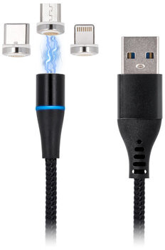 TelForceOne Maxlife kabel magnetyczny MXUC-02 USB Lightning + USB-C + microUSB 2A czarny Fast Charge
