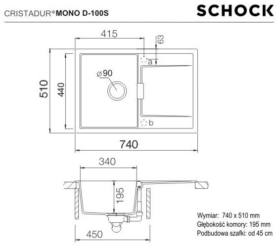 Schock Mono D-100S Zlewozmywak granitowy jednokomorowy 74x51 cm Cristadur silverstone MOND100SSIL