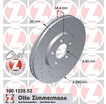 ZIMMERMANN 100.1235.52 hamulce z przodu,, perforowane, sport Coat z 100.1235.52