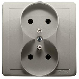 Kontakt Simon Kontakt_Simon Gniazdo wtyczkowe podwójne z uziemieniem kompletne z przesłonami torów prądowych 16A. 250V. zaciski śrubowe satynowy BMGZ2Z/29
