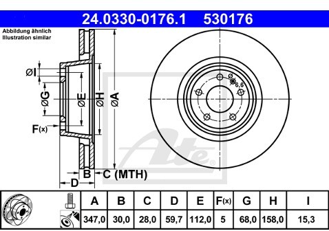 ATE TARCZA HAM POWER DISC 24.0330-0176.1 AUDI A6 3.2FSI 09-11  24.0330-0176.1