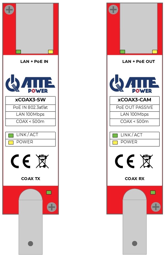 Atte ASET-xCOAX3-SET Zestaw do transmisji LAN + PoE po koncentryku 100Mbps do 500m