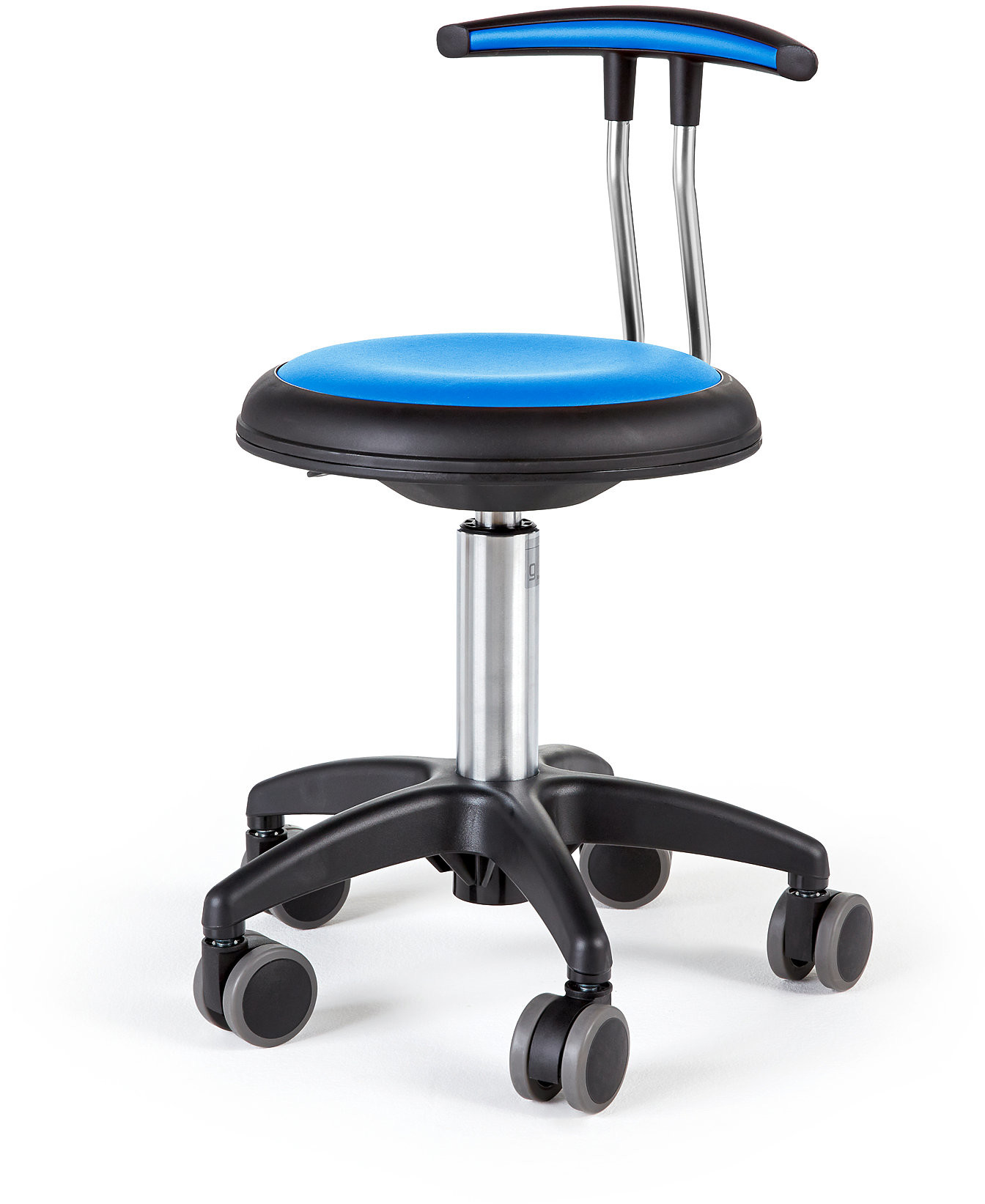 AJ Produkty e- Wheel stool Star seat height 380-480 mm. in blue leather.