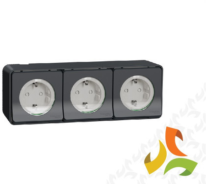 Schneider Electric MUREVA STYL Gniazdo 3 potrójne z uziemieniem SCHUKO 2P+PE IP55 antracyt MUR36038 MUR36038/SCH