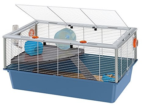 Ferplast 57011811 W2 Nager dom criceti 15, pełen zestaw funkcji, wymiary: 78 x 48 x 39 cm, biały z niebieskim dolna pokrywa