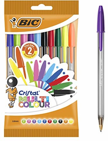BIC Długopis Cristal Multicolor zestaw długopisów (10 różnych kolorów do biura, szkoły i na co dzień) 1 woreczek z 10 sztukami 943437