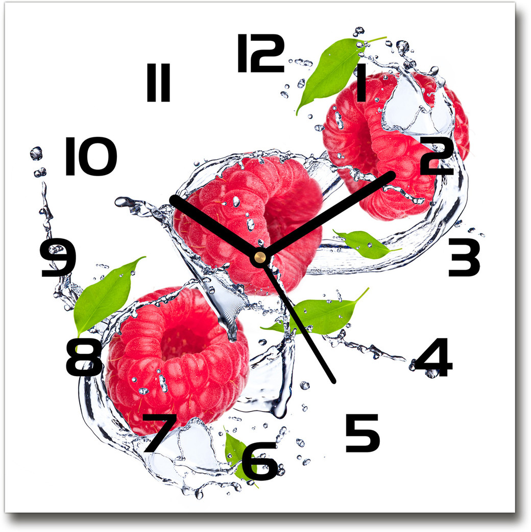 Zegar szklany kwadratowy Malina i woda