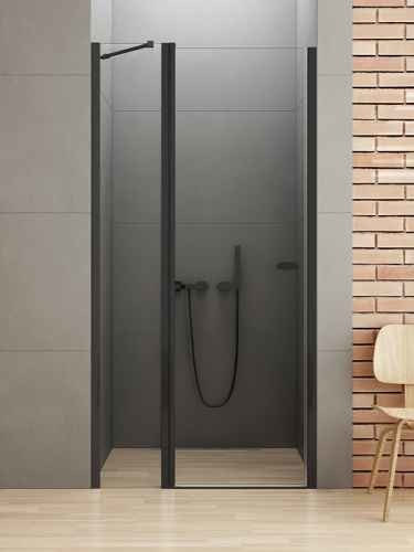 New Trendy NEW SOLEO BLACK Drzwi wnękowe pojedyncze uchylne szkło 6 mm Active Shield pole stałe wspornik skośny czarne profile 100x195cm D-0242A  D-0242A