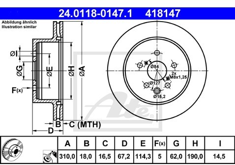 ATE TARCZA HAM 24.0118-0147.1 LEXUS GS 300 249KM 05-, GS 430 283KM 05-  24.0118-0147.1