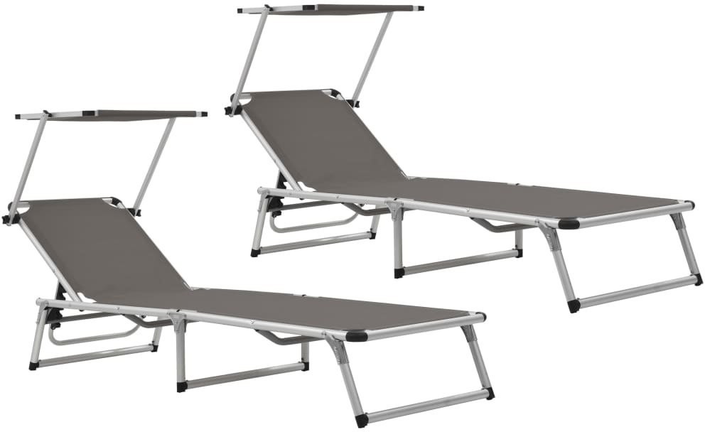 vidaXL Składane leżaki z daszkiem, 2 szt., aluminium i textilene! 312457