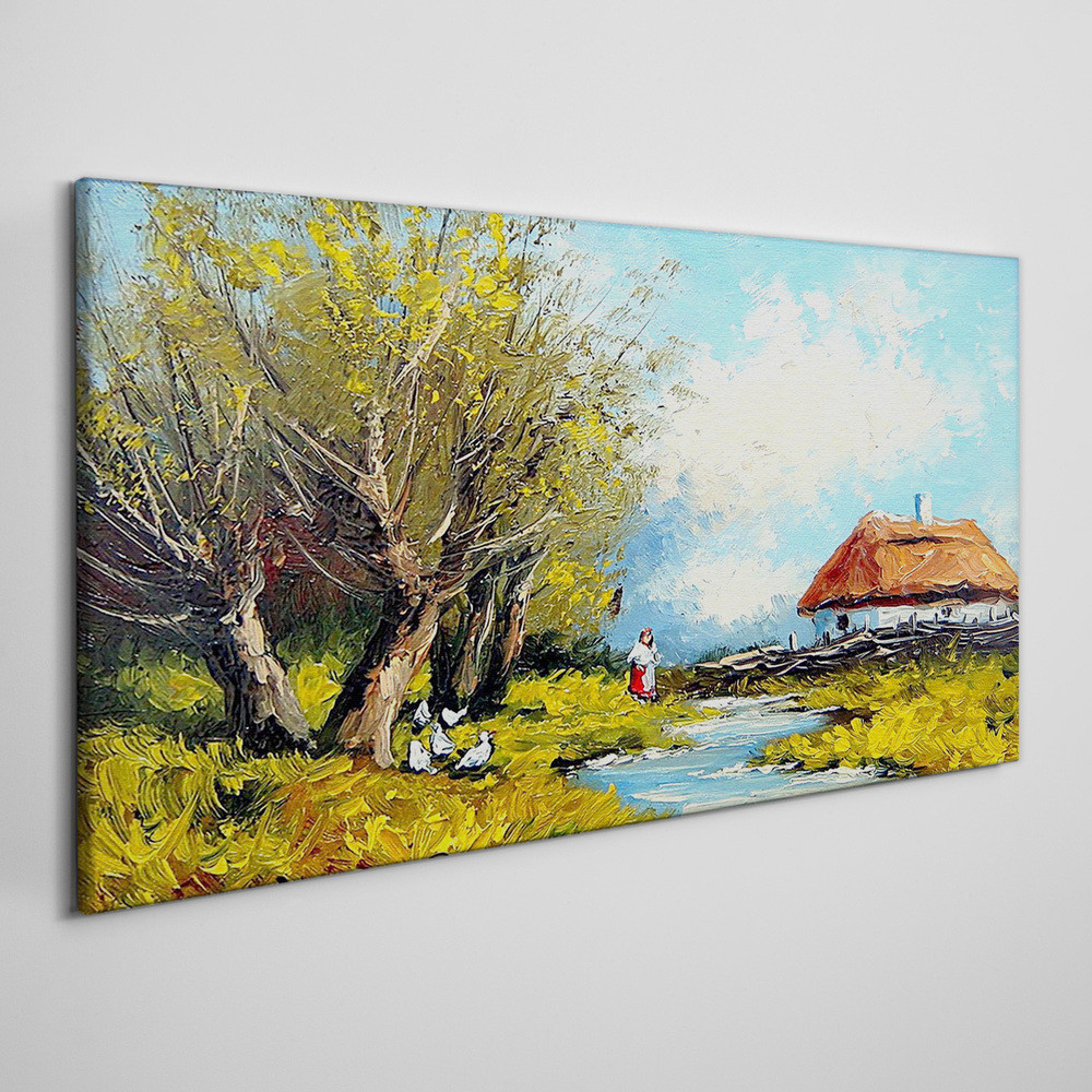 PL Coloray Obraz Canvas wieś drzewa chmury 140x70cm
