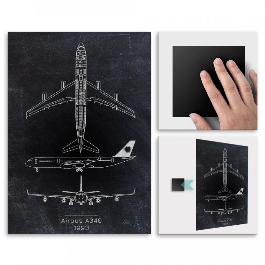 Pix4home Plakat metalowy Airbus A340 Projekt Blackboard M POS-M-02768