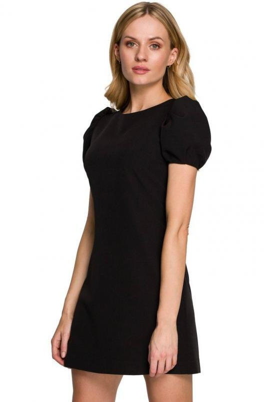 SukienkiShop Elegancka sukienka mini krótkie bufiaste rękawy czarna - SukienkiShop