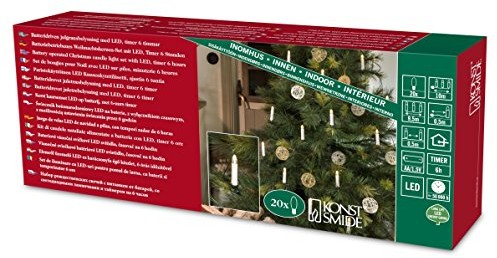 Konstsmide 1177  000 oświetlenie LED drzewko z topb irnen/do użytku wewnątrz pomieszczeń (IP )/zasilana na baterie: 3 X AA 1.5 V (brak w wyposażeniu)/z 6H Timer/20 ciepło białych diod/przewód zielony 7318301177004