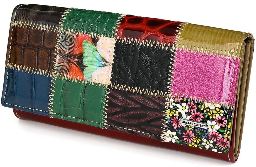 marka niezdefiniowana Portfel patchwork boho Julia Rososo skóra duży pudełko M94