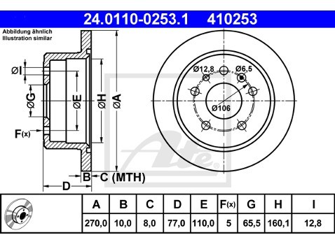 ATE TARCZA HAM 24.0110-0253.1 OPEL CALIBRA A 2.0I T4X4 92-97, 2.5I V6 93-97  24.0110-0253.1