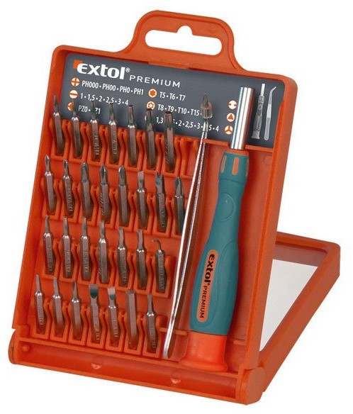 EXTOL PREMIUM Zestaw śrubokręt precyzyjny z bitami, 32szt 8819105