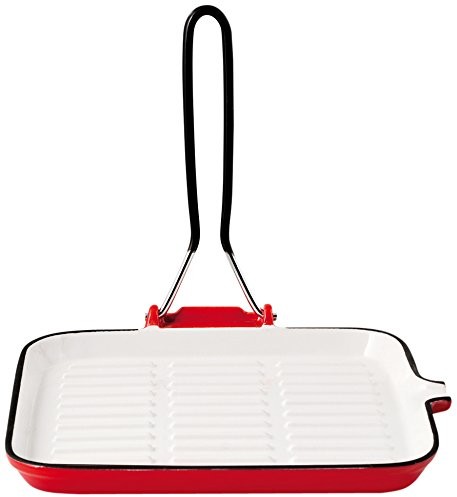 Home patelnia do grillowania kwadratowa z osłoną Email, żeliwo, biały/czerwony, 22 cm 8003512481895