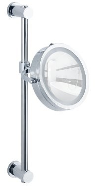 WENKO 20907100 power-Loc LED Lustro ścienne Lustro CARPI montaż bez wiercenia, powierzchnia 17.5 cm, 500% lupa, stal, 25.5 x 50.5 x 23 cm, chrom 20907100