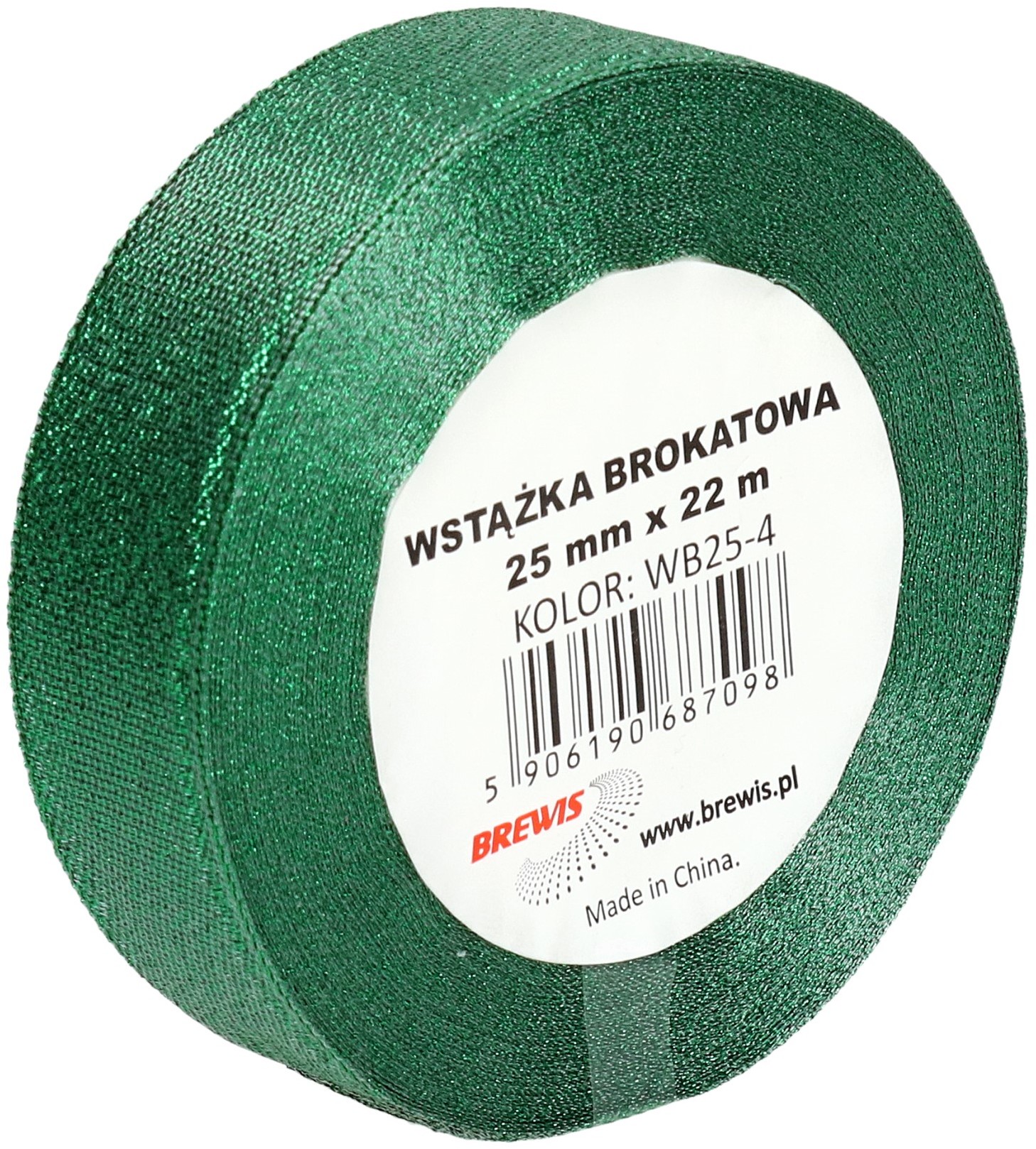 BREWIS Wstążka dekoracyjna brokatowa 25mm zielona Brewis WB25-4