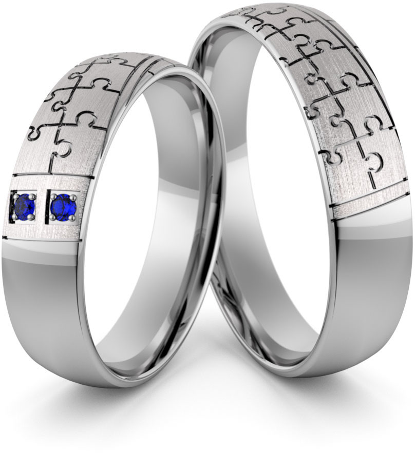 Eminence Obrączki ślubne palladowe 5 mm z puzzle i szafirami - Pd-46 Pd-46-2