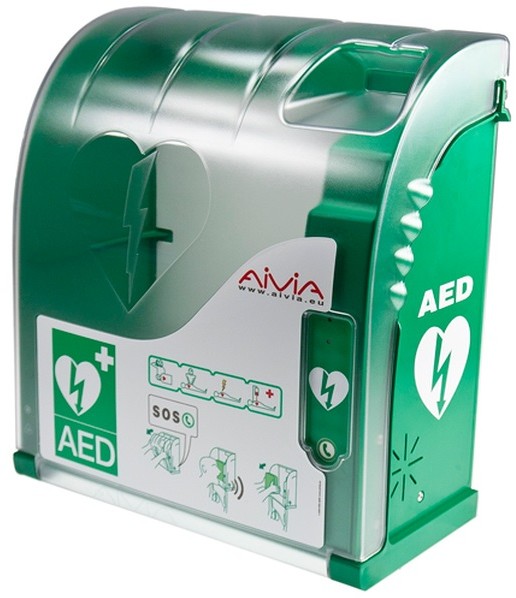 PROJEKT AED AIVIA 220 GSM IN - wewnętrzna szafka GSM INDOOR na AED, alarm świetlny, podświetlenie, linia telefoniczna lub GSM - 423x388x201 mm.