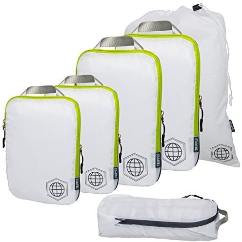 TRIPPED Travel Gear tripped Travel Gear kompresji pakowania kostki 6 częściowy zestaw do kieszeni carryon Travel-lekko trwałe organizator bagażu z podwójnym zamkiem błyskawicznym (biały i zielony) EA-LKMW-11L6